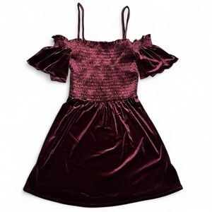 Aeropostale Burgundy Velvet Smocked Mini Dress Off the Shoulder Size Medium